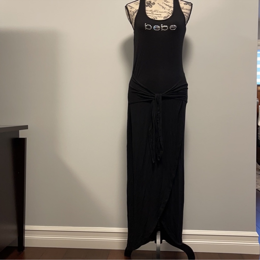 Bebe Sleevkess Wrapped Black Maxi Dress